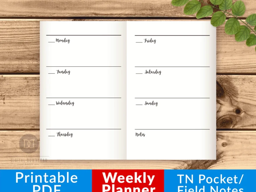 TN Pocket Field Notes Weekly Inserts Printable The Digital Download Shop