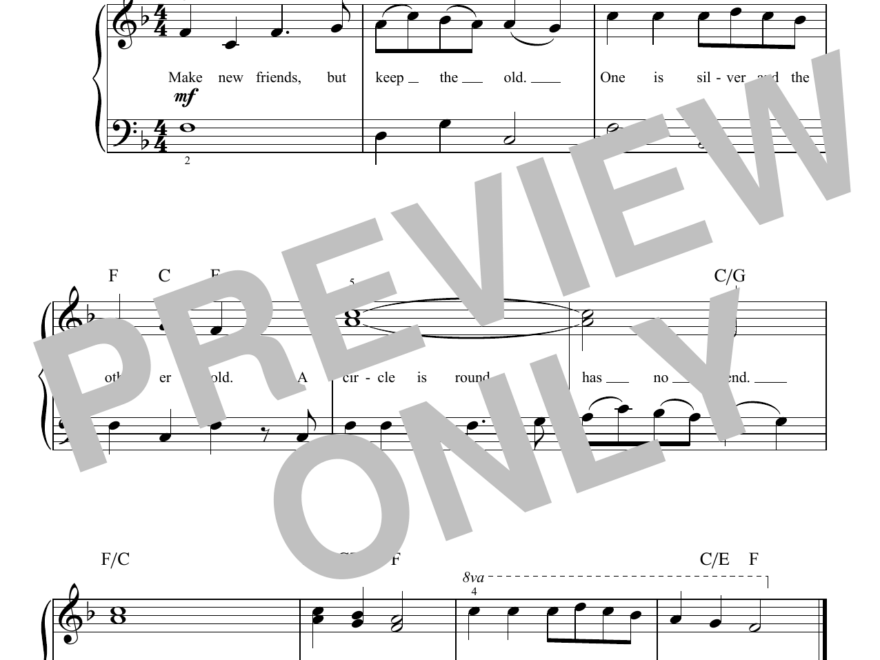 Traditional Make New Friends Sheet Music Chords Download 1 Page Printable PDF Easy Piano Score 525234