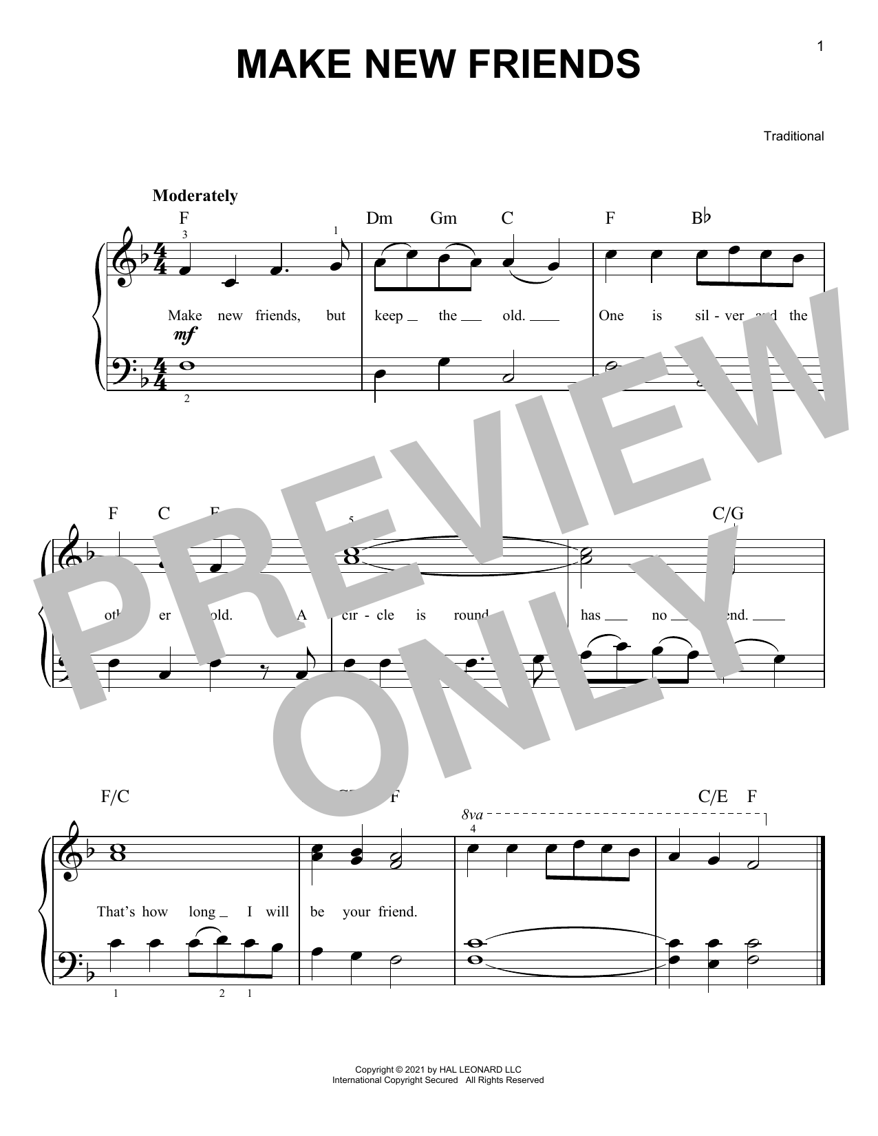 Traditional Make New Friends Sheet Music Chords Download 1 Page Printable PDF Easy Piano Score 525234