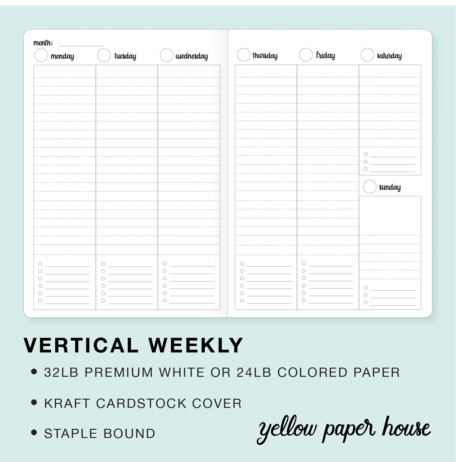 TRAVELERS NOTEBOOK INSERT VERTICAL WEEKLY CALENDAR UNDATED Yellow Paper House