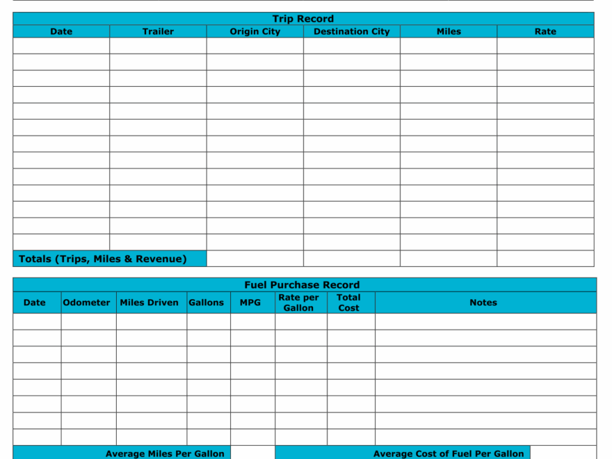 Trucking Trip Sheet Sheet