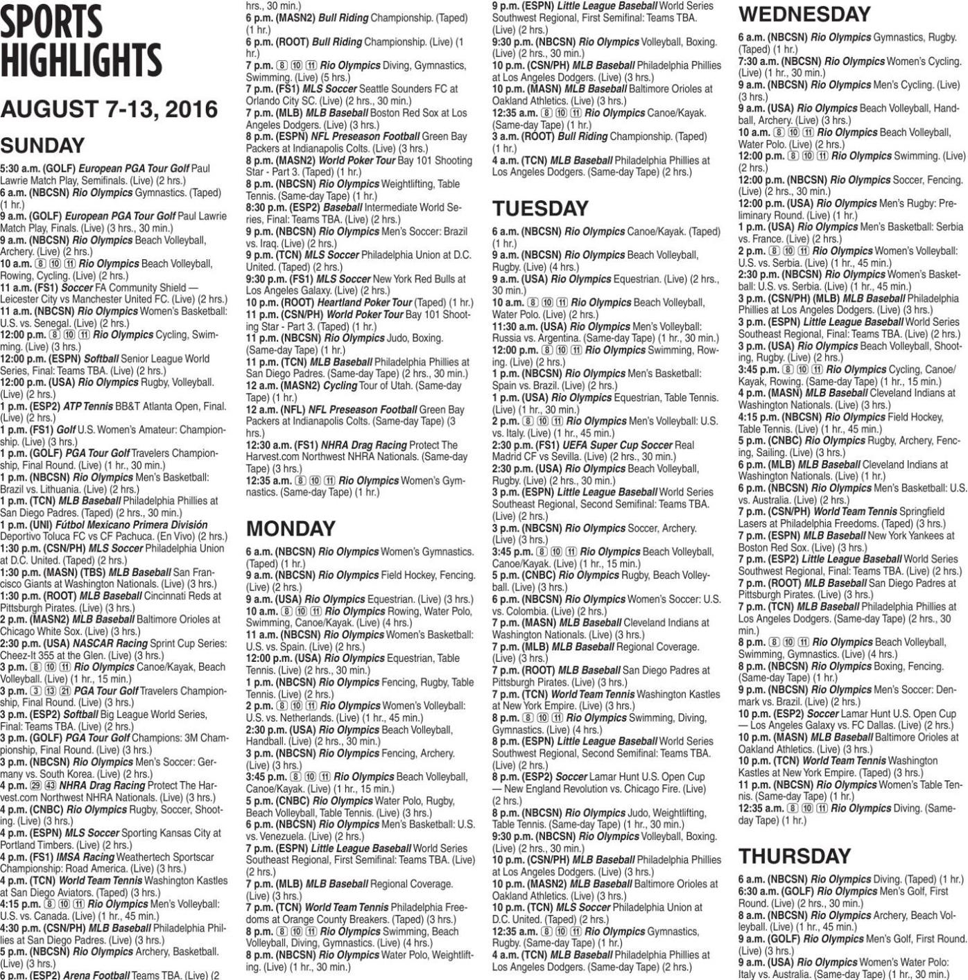 TV Sports Highlights Complete Olympic TV Schedule Olympics Lancasteronline