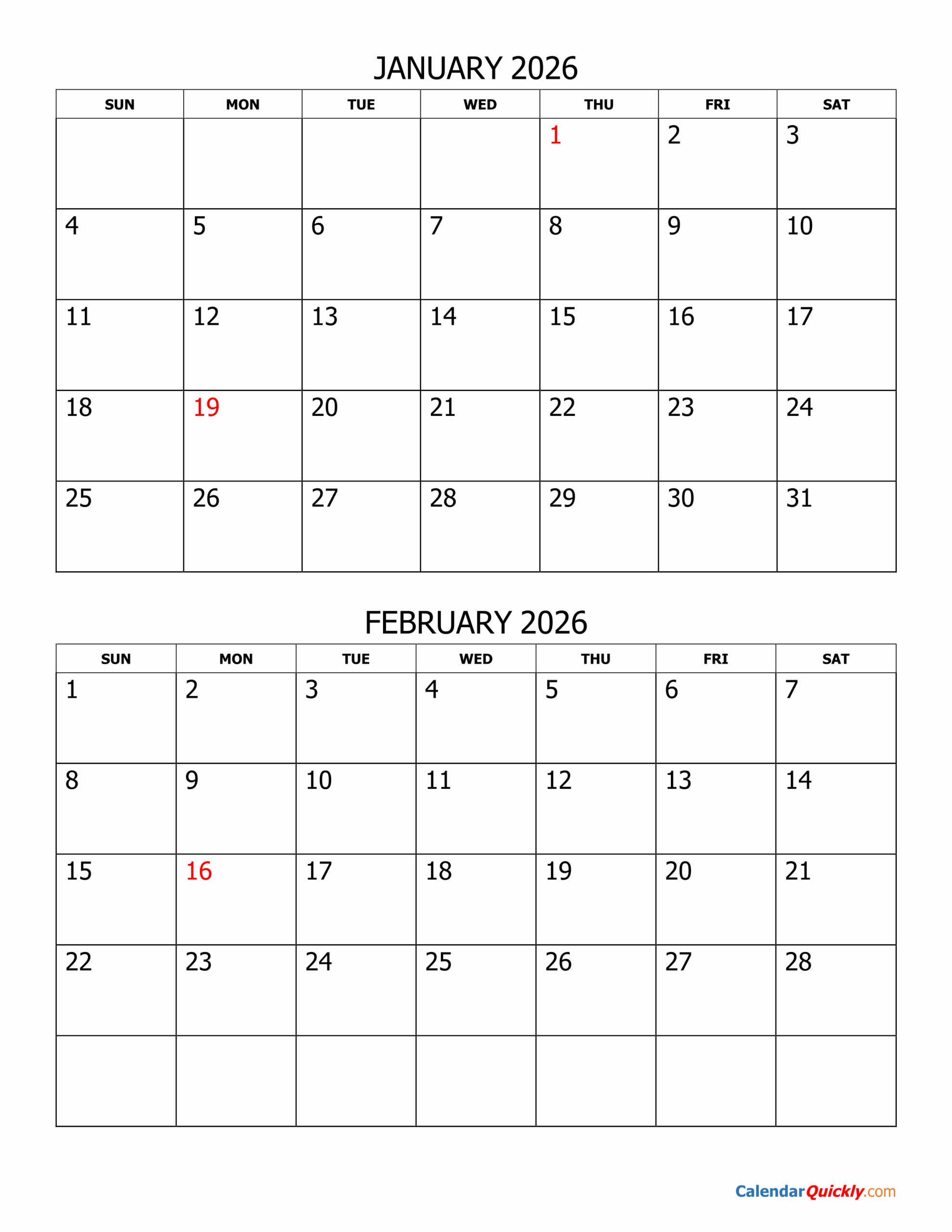 Two Months 2026 Calendar Calendar Quickly