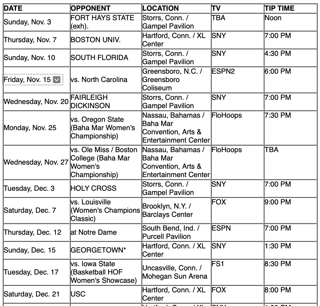 UConn Releases Tip Times And TV Info For 2024 25 Season UConn Releases Tip Times And TV Info For 2024 25 Season