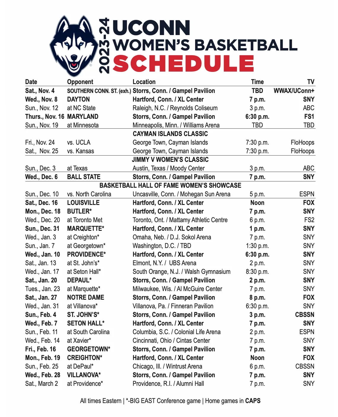 2025-26 Uconn Womens Basketball Schedule Printable 2025-26 Uconn Womens Basketball Schedule Printable