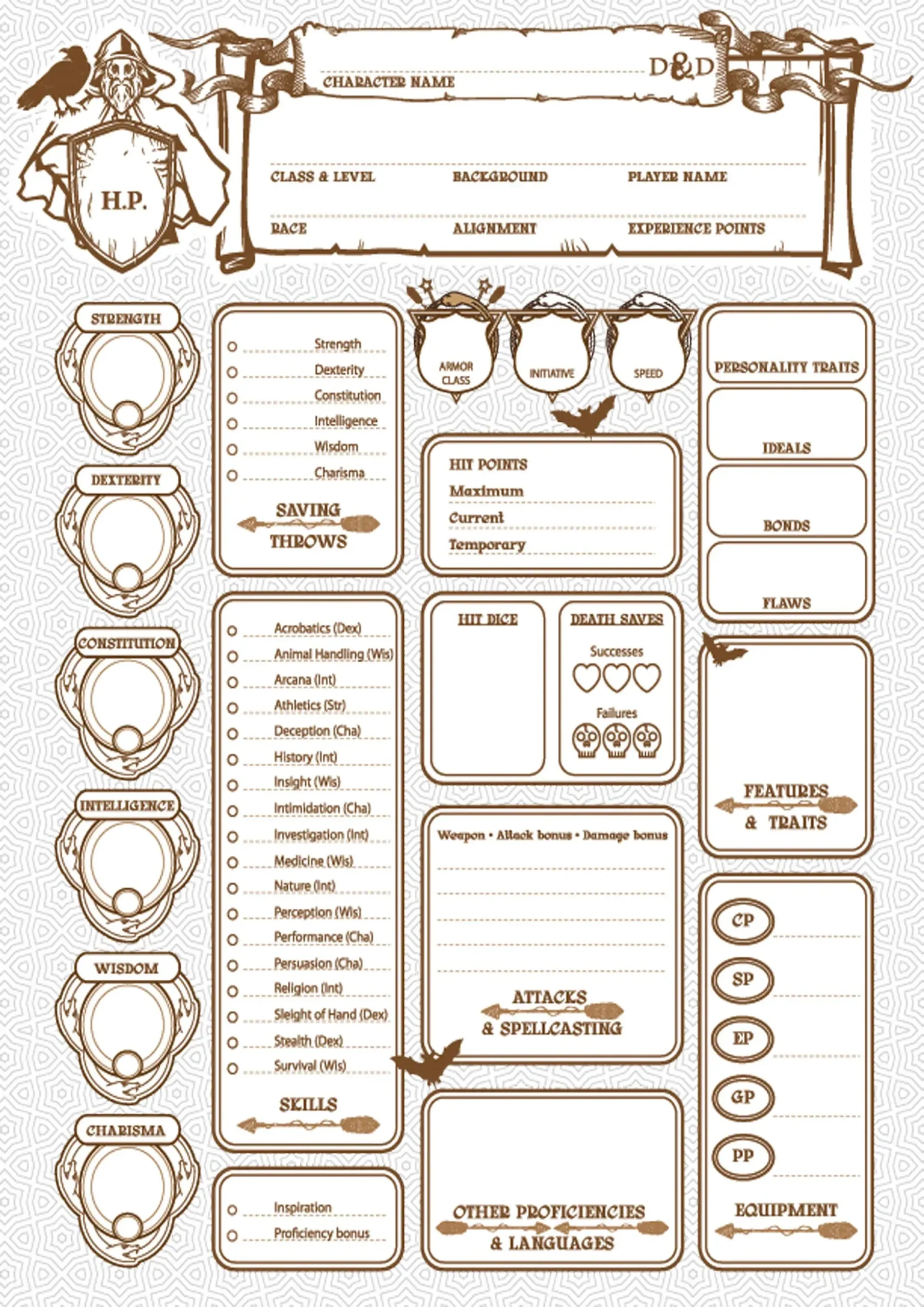Ultimate Dnd Character Sheet PDF Printable Dungeons And Dragons 5e Sheet For Tabletop RPG Etsy