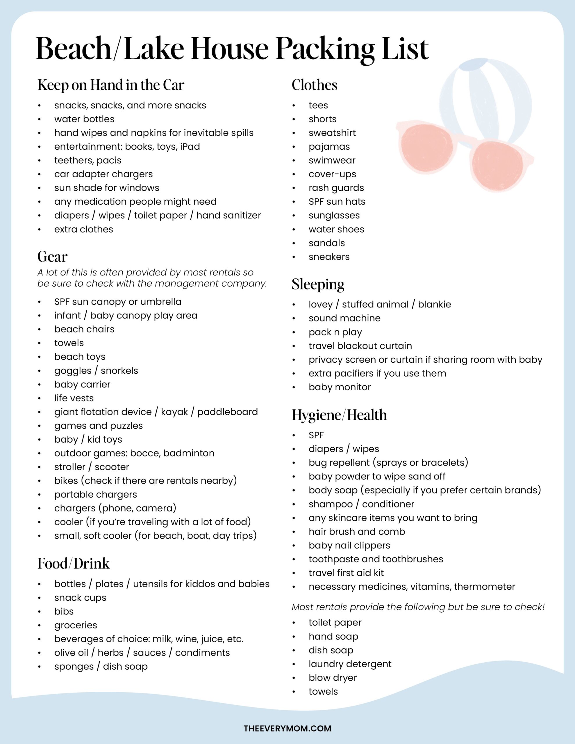 Printable Packing List Parents Guide