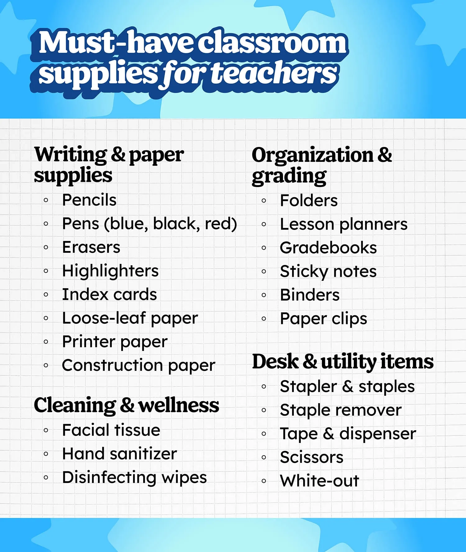 Teacher Supply List Printable