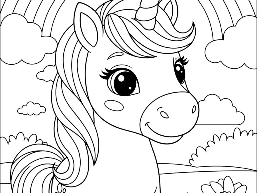 Unicorn Under A Rainbow Unicorn Coloring Pages