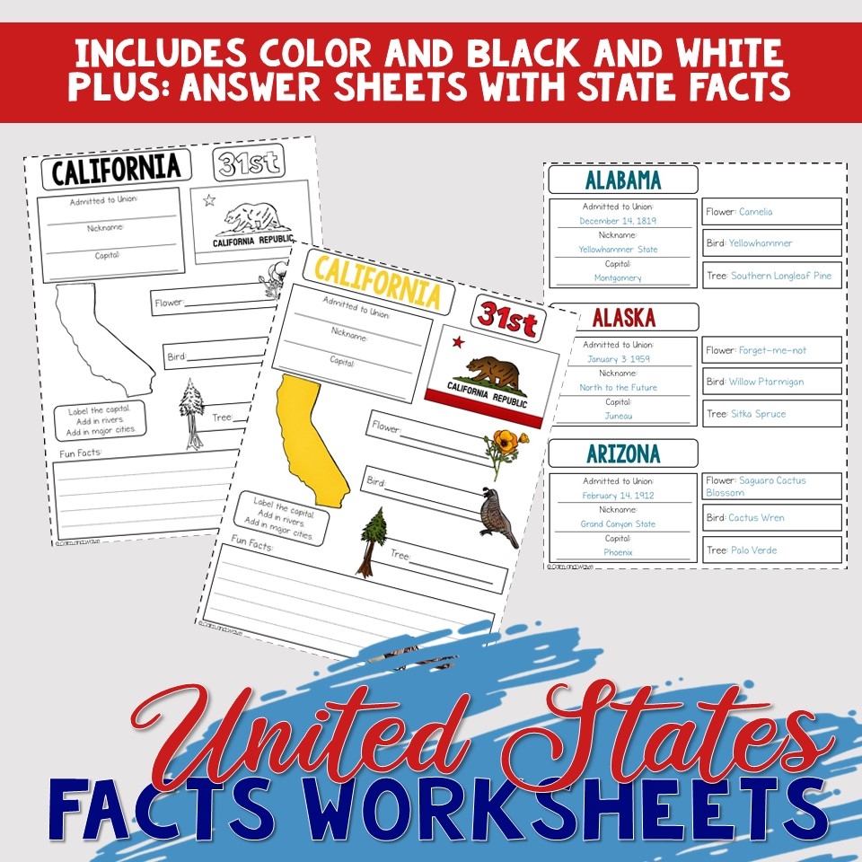 United States Facts Worksheets And Printables Homeschool Geography Calm Wave