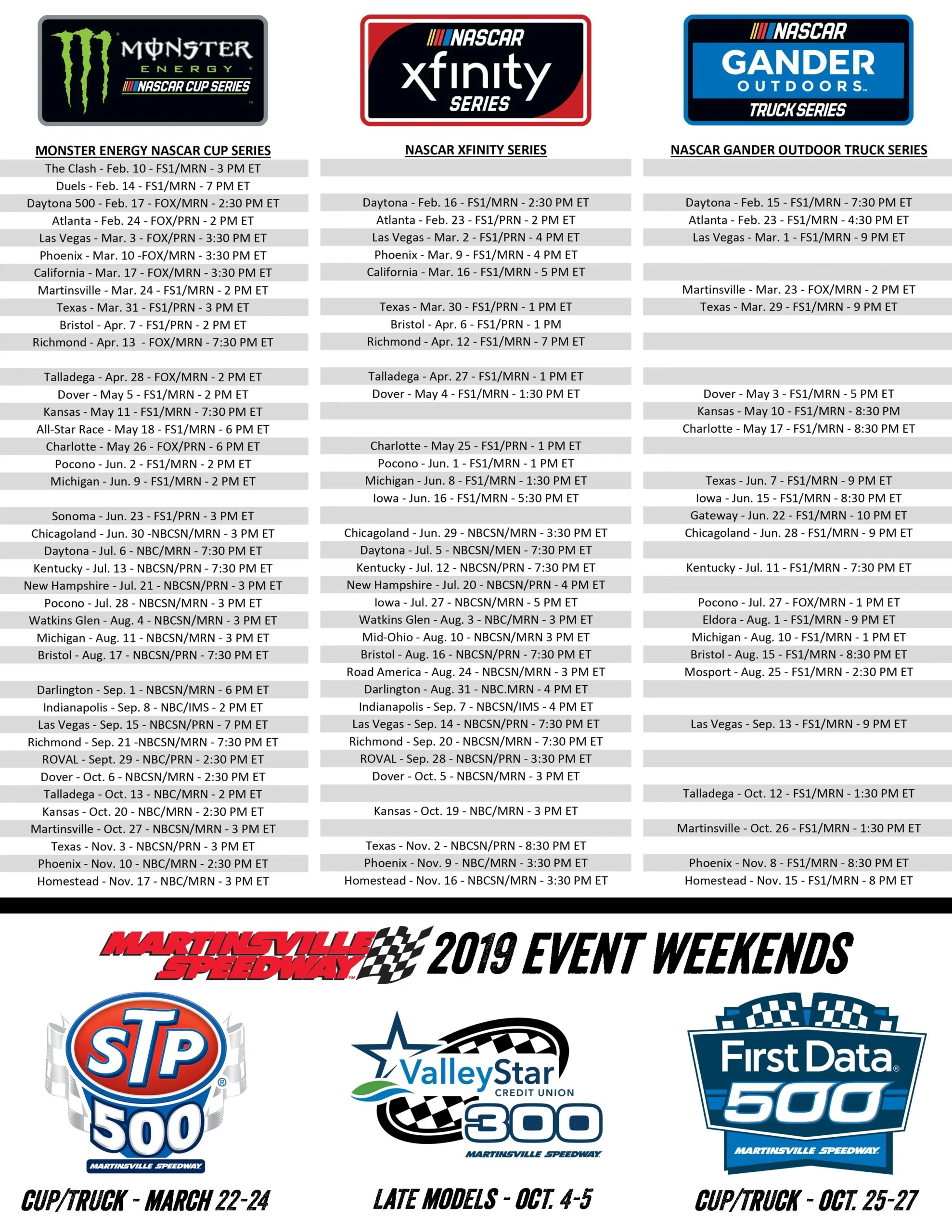 2026 Nascar Race Schedule Printable