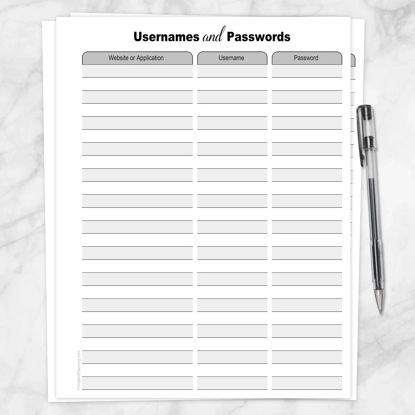 Usernames And Passwords List Printable Account Tracker PDF Printable Planning