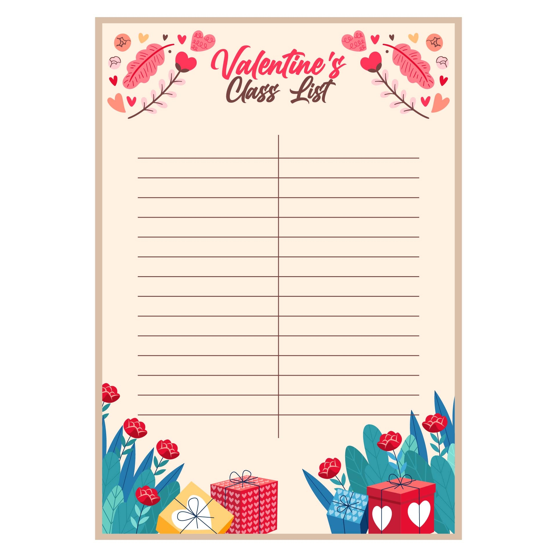 Valentine Templates Free Printable Class List