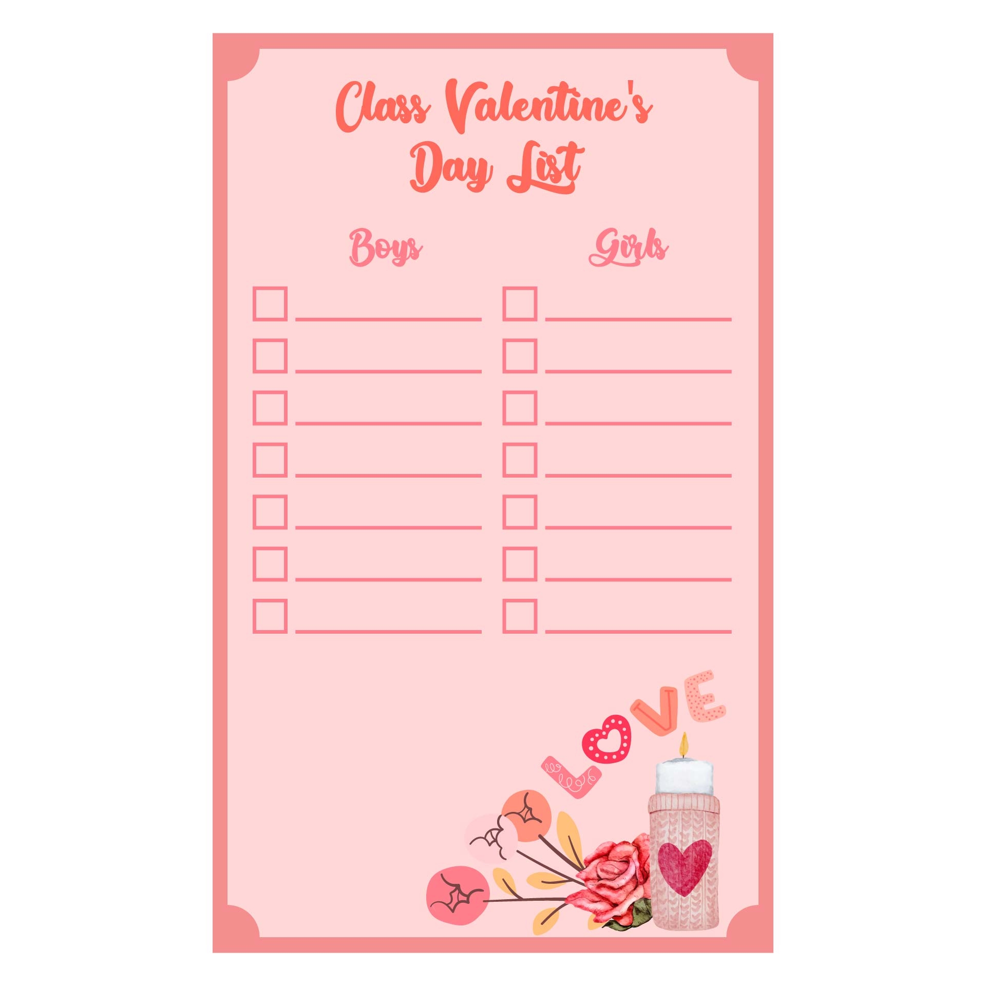 Valentine s Day Class List 10 Free PDF Printables Printablee