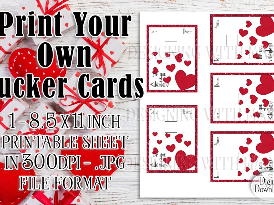 Valentine s Day Red Hearts Printable Sucker Cards Sheet