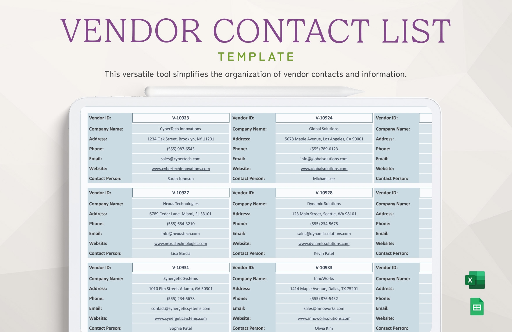 Vendor Contact List Template In Excel Google Sheets Download Template 