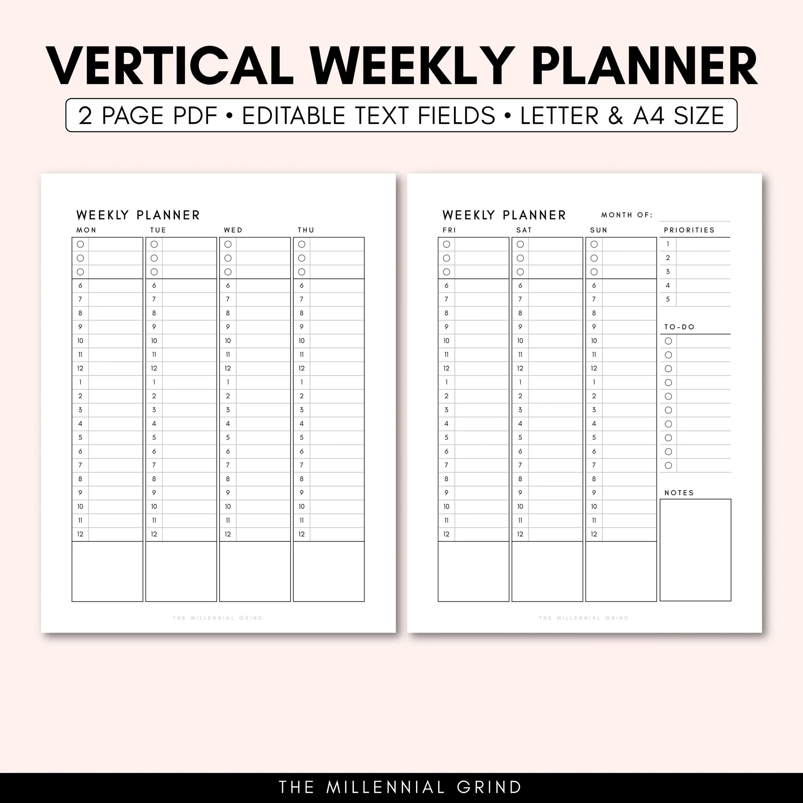 Weekly Vertical Planner Printable