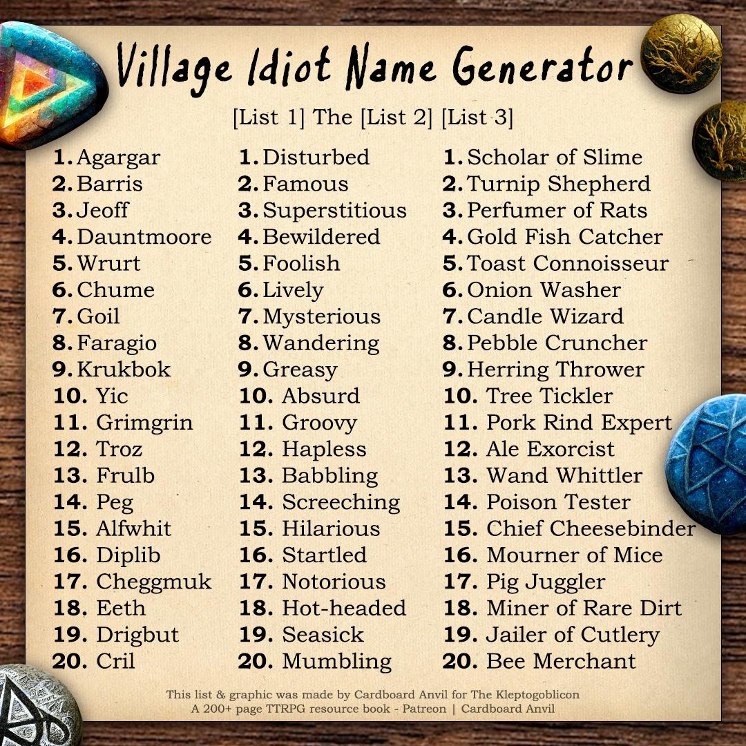 Village Idiot Name Generator R DnDHomebrew