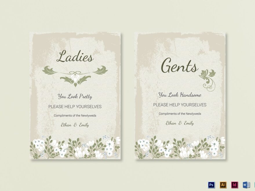 Vintage Wedding Bathroom Signs Template In PSD Word Publisher Illustrator InDesign