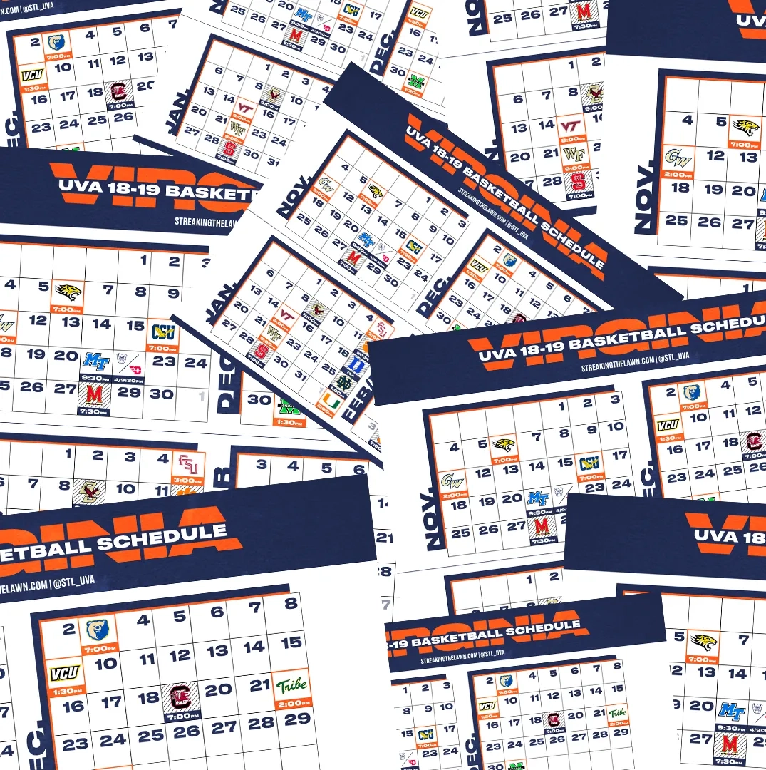 Virginia Basketball 18 19 Printable Schedule Streaking The Lawn
