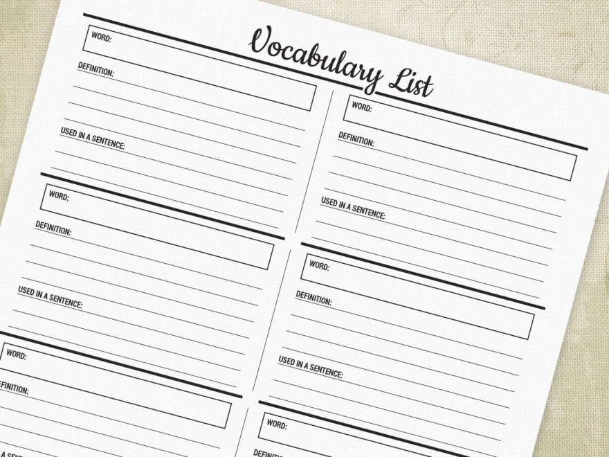 Vocabulary List Printable