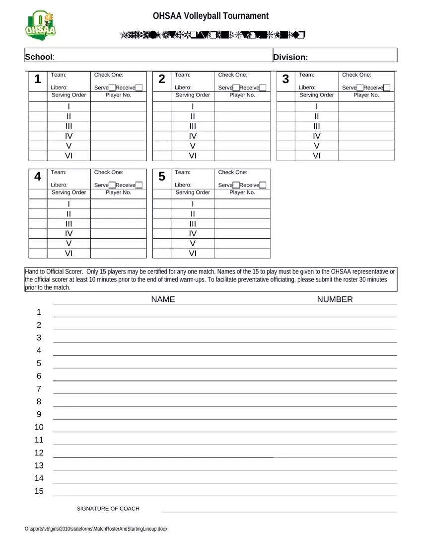 Volleyball Printable Lineup Sheets