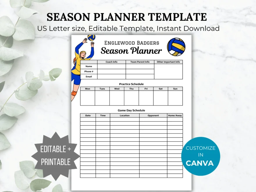 Volleyball Season Planner Template Volleyball Game Schedule Printable Volleyball Practice Schedule Editable Team Mom Game Day Organizer Etsy
