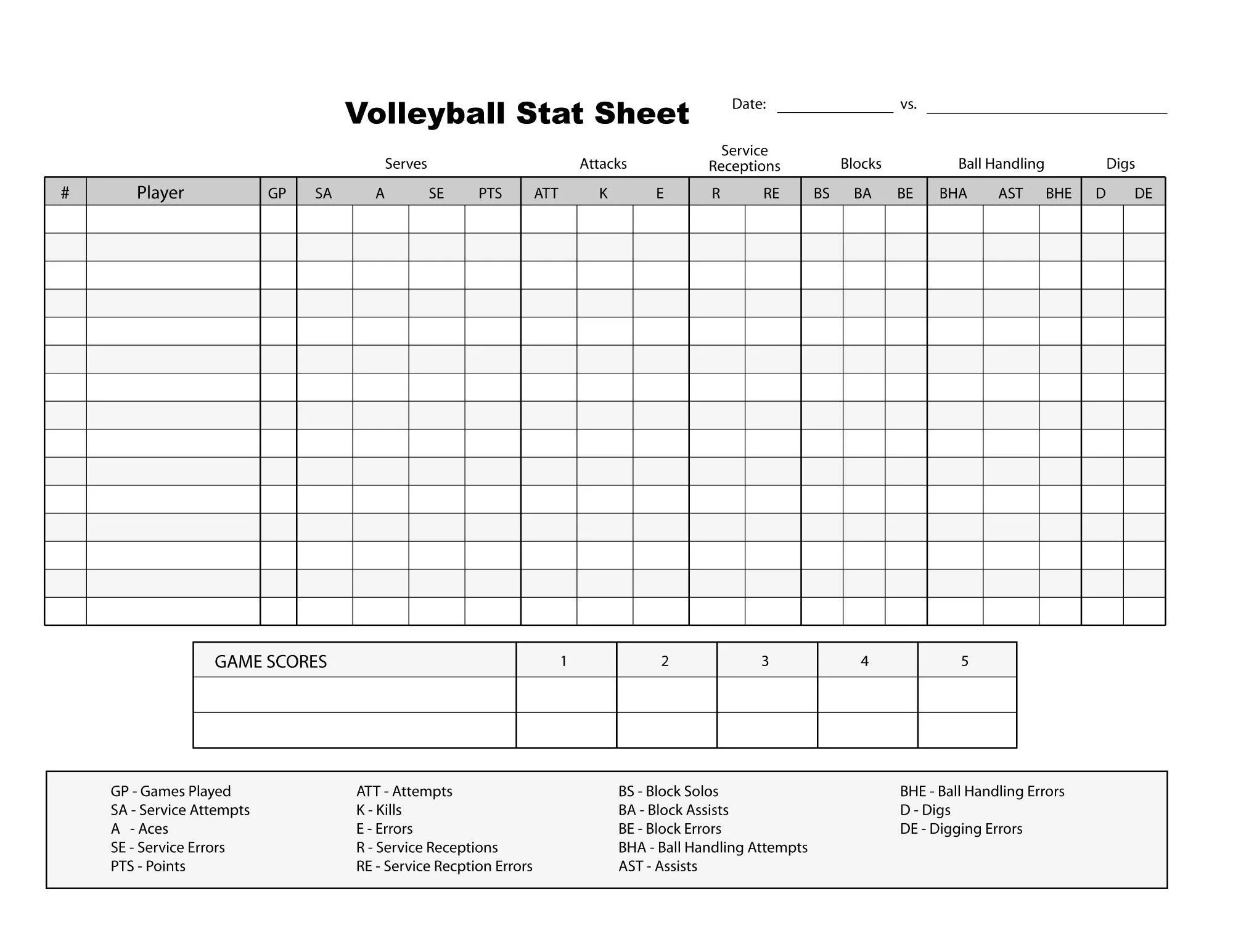 Volleyball Tracking Sheet Etsy