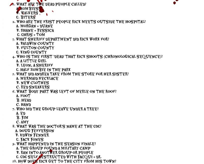 Walking Dead Trivia Game Printable Season 1 My Pinterventures