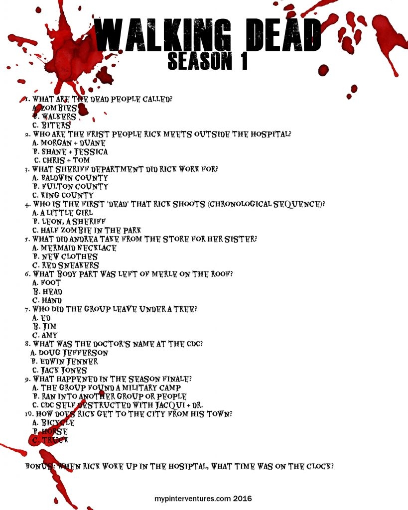 Walking Dead Trivia Game Printable Season 1 My Pinterventures