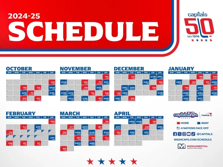 Washington Capitals 2024 2025 Schedule R caps
