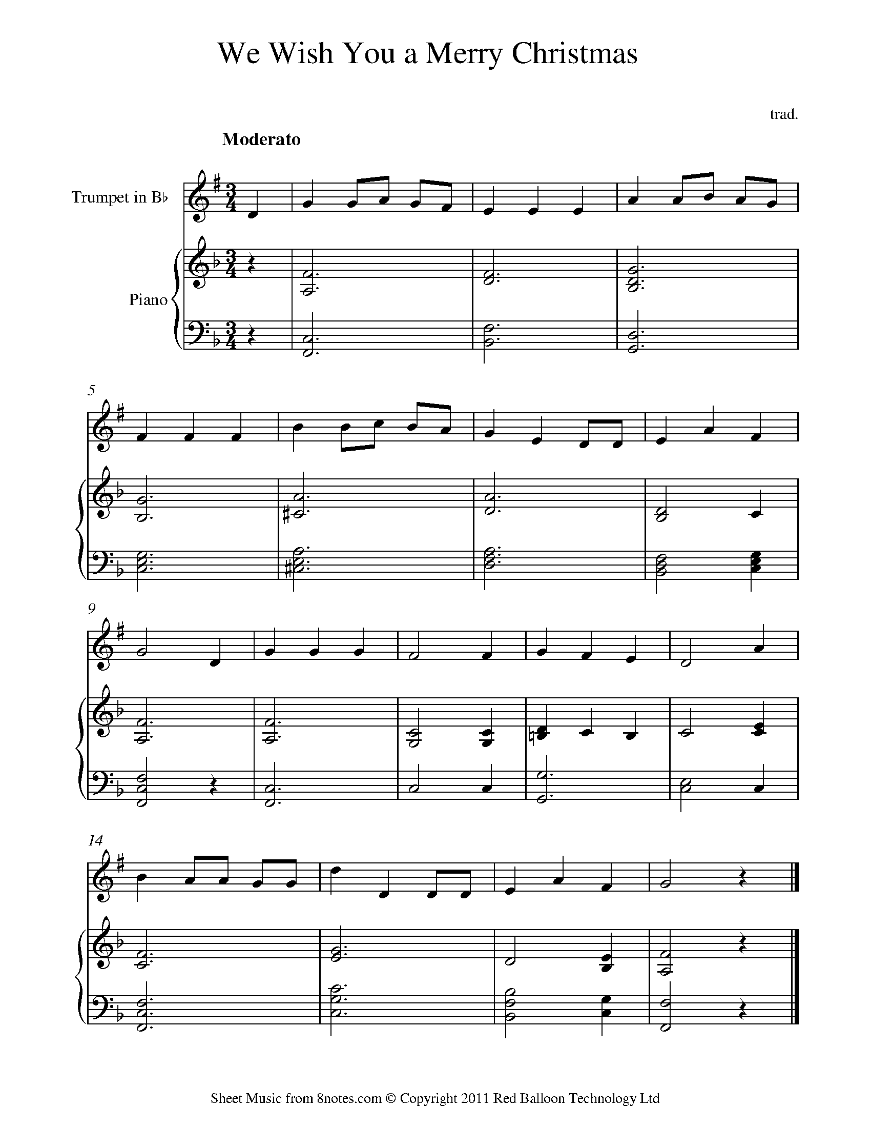We Wish You A Merry Christmas For Trumpet Free Sheet Music For Trumpet 8notes