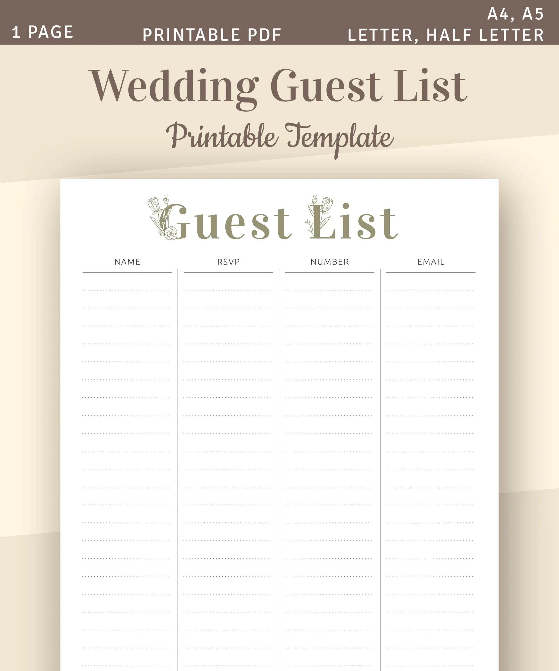 Wedding Guest List Printable Wedding Template Guest List Tracker Guest List Planner RSVP Tracker A4 A5 Letter Half Letter PDF Etsy