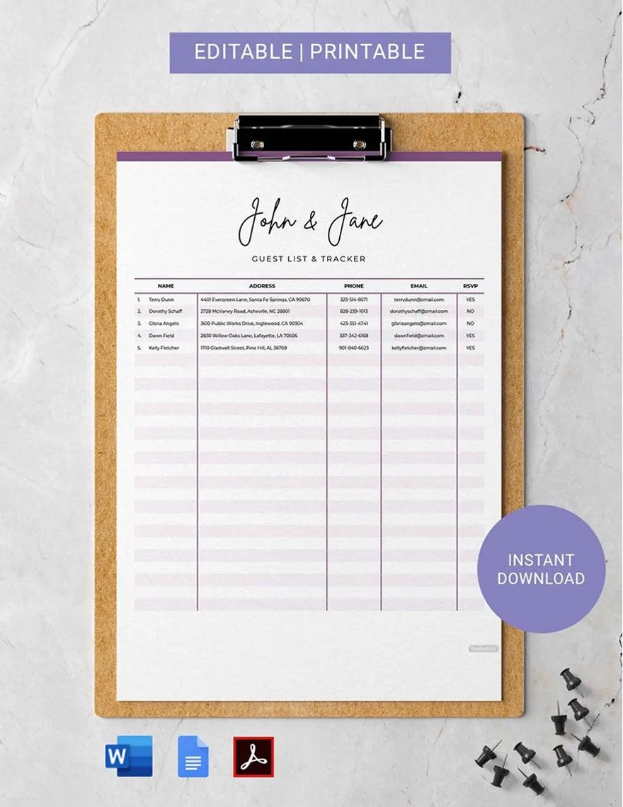 Wedding Guest List Template In PDF Word Google Docs Download Template 