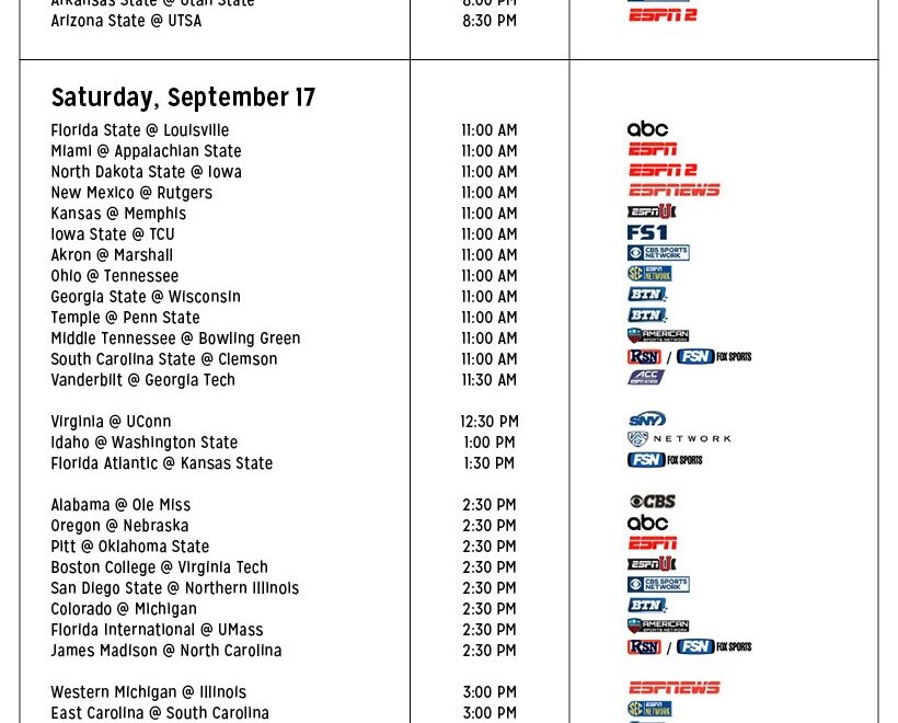 WEEK 3 Comprehensive College Football TV Guide Yellowhammer News