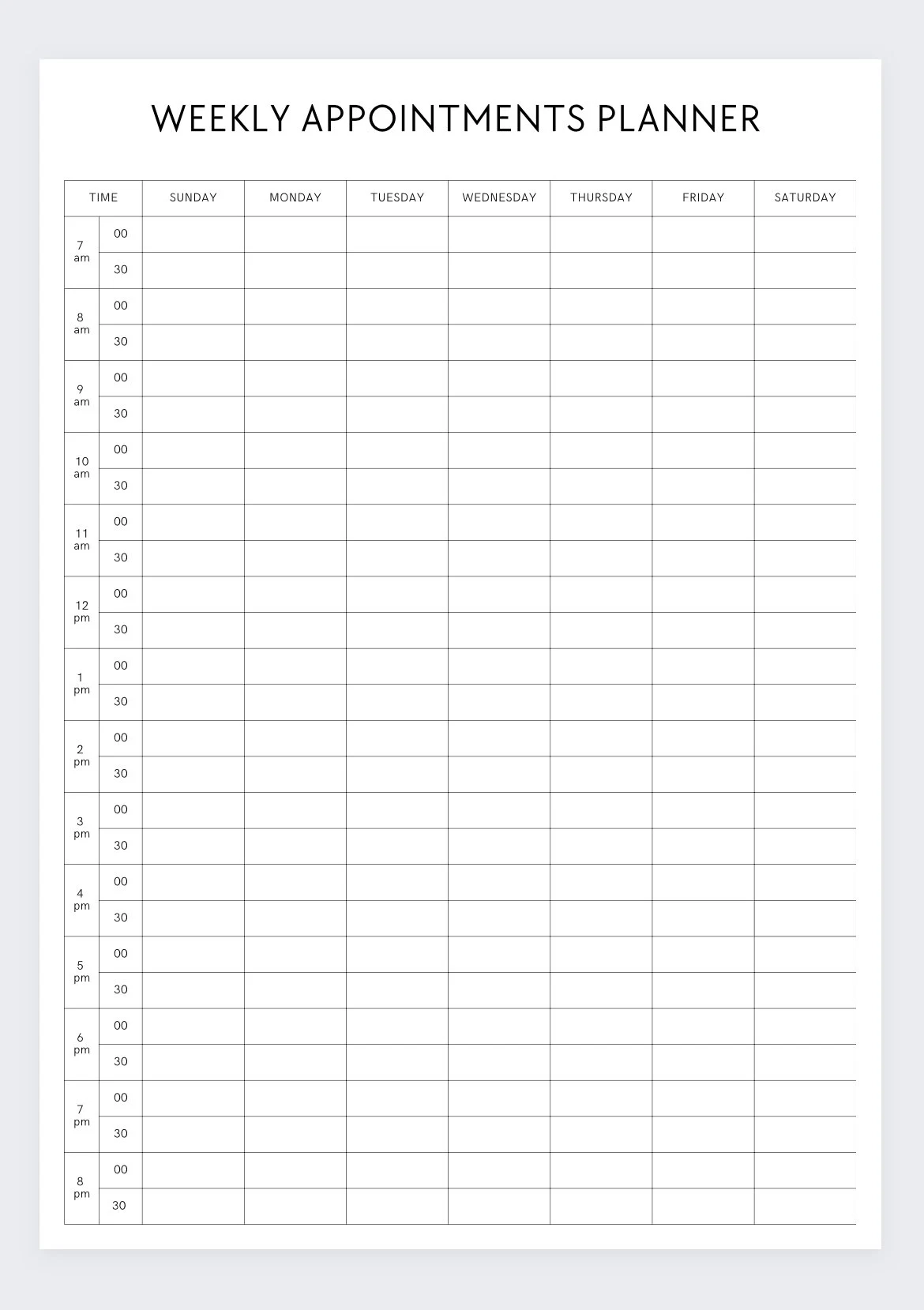 Printable Planner Appointment Book