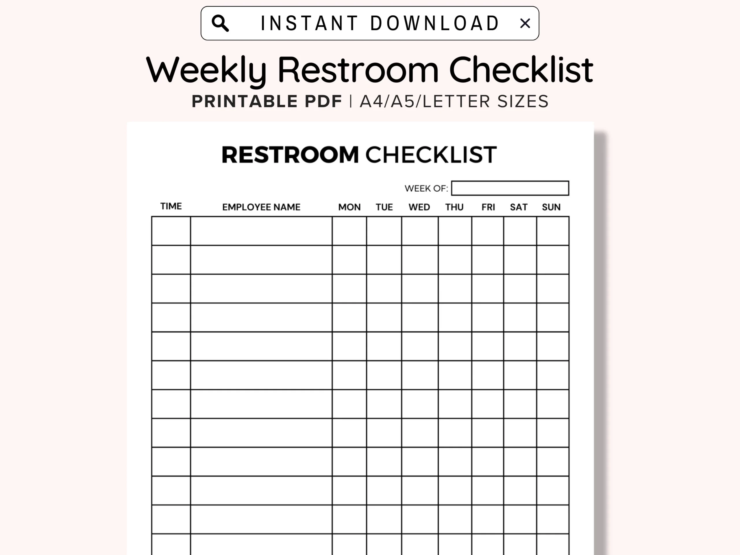 Weekly Bathroom Cleaning Chart With Employee Names Column Printable And Editable PDF Cleaning Log For Business Bathroom Checklist Digital Etsy