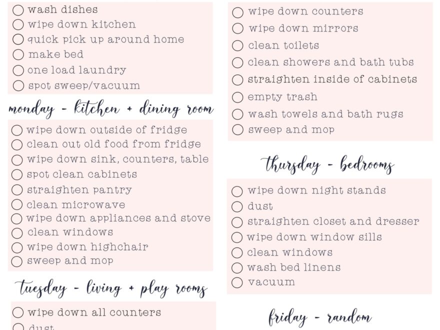 Weekly Cleaning Checklist with Free Downloadable