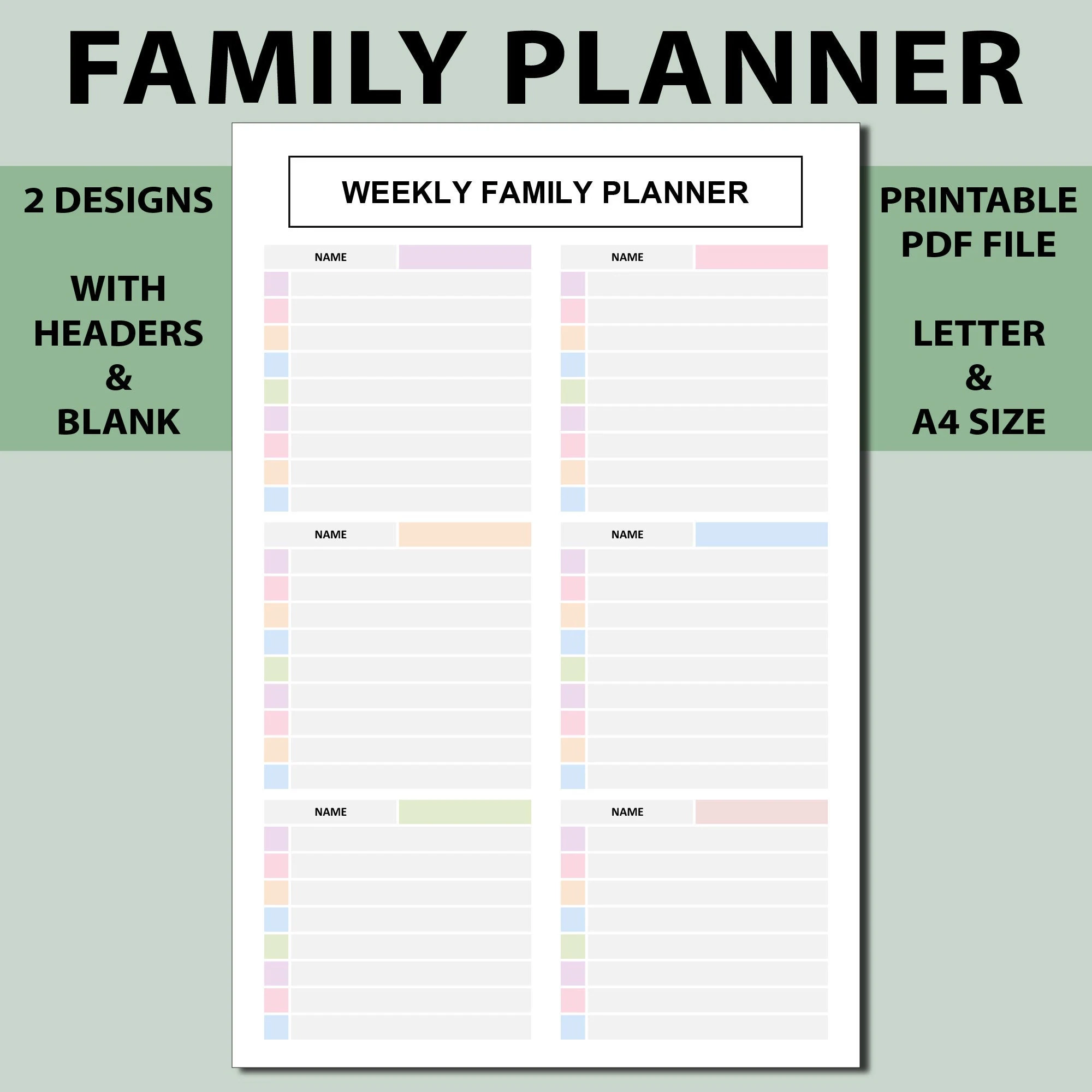Weekly Family Planner Printable family Schedule family Calendar Organizer weekly Family Home Planner family House Record Printable Etsy