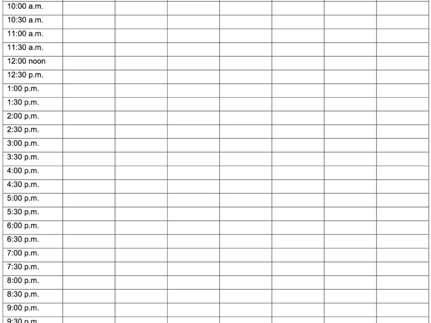Weekly Planner 30 Minute Intervals Learning Center
