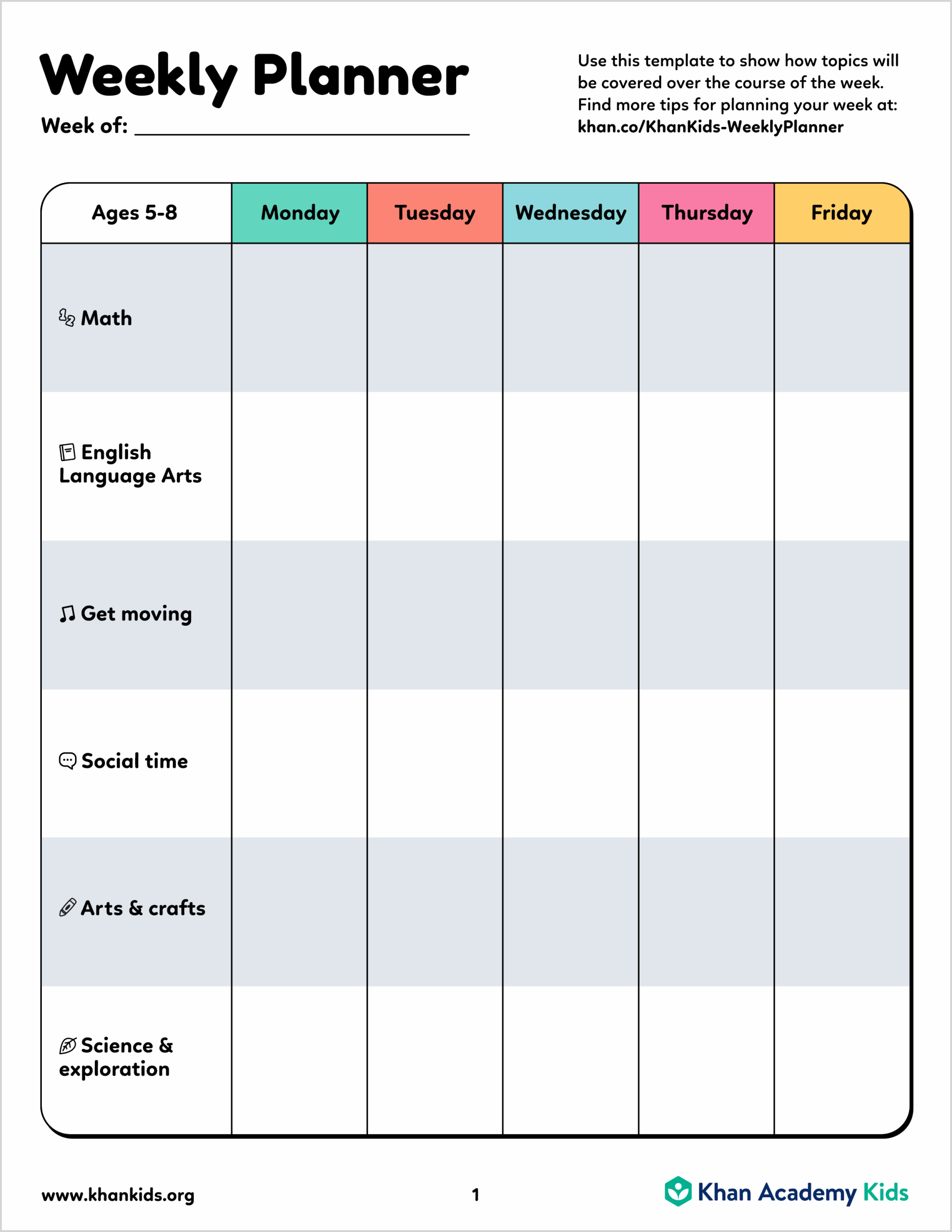 Free Printable Weekly Planner For Kids