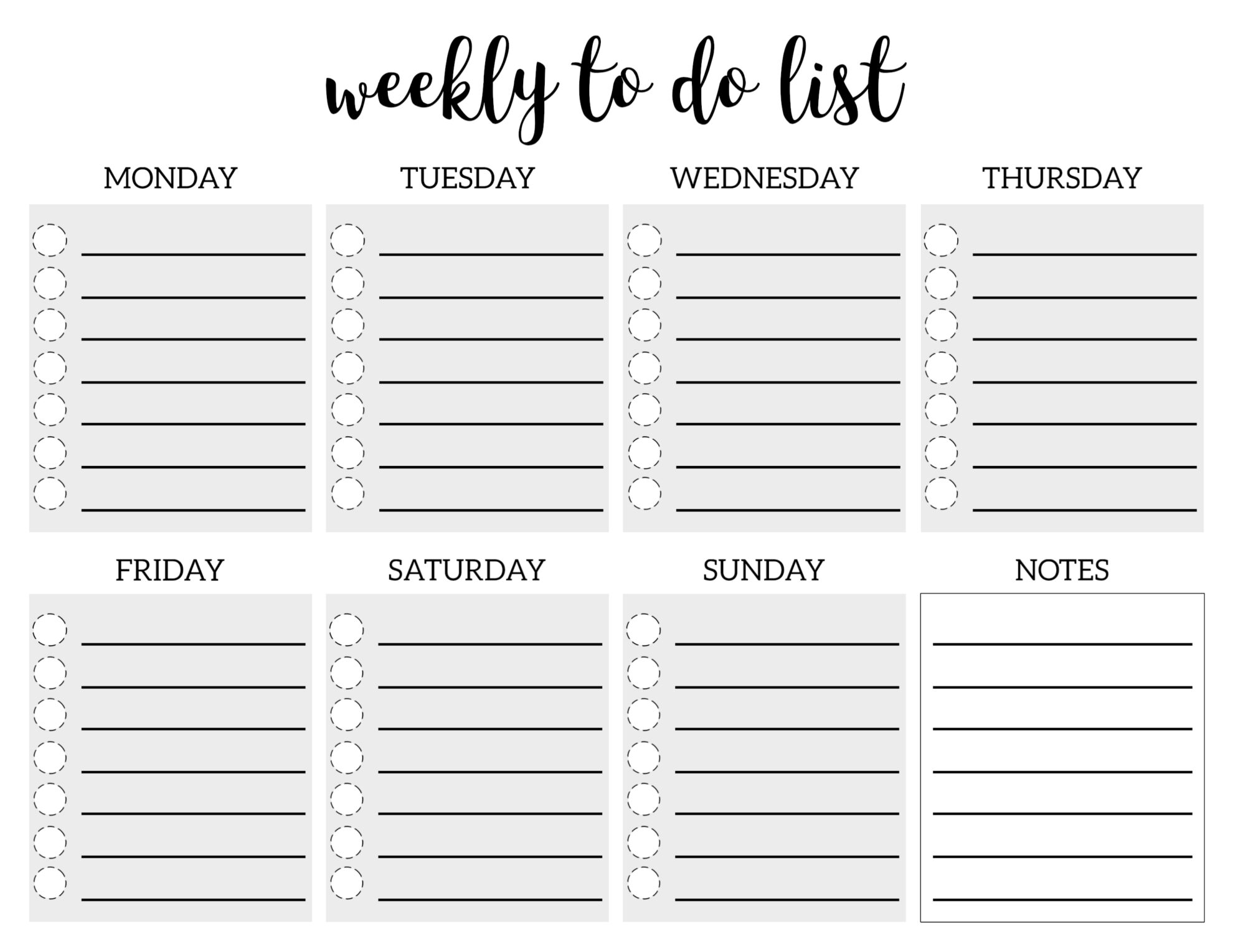 Vertical Layout Weekly To-Do List Printable