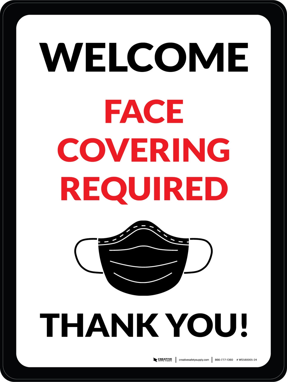 Welcome Face Covering Required Thank You With Icon Portrait Wall Sign