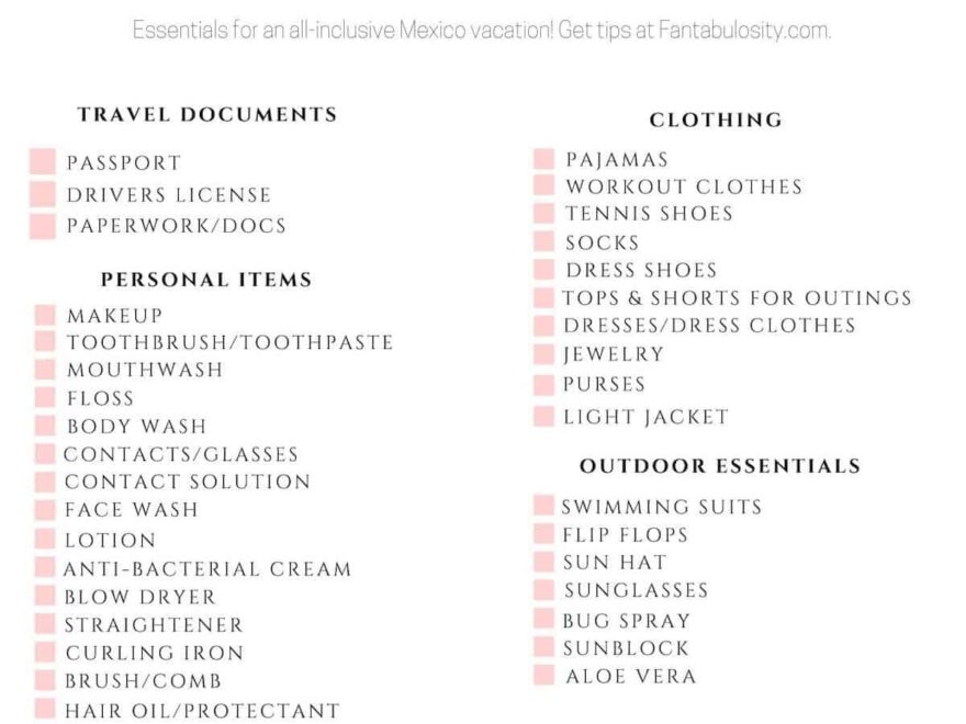 What To Pack For Mexico Free Printable Checklist Fantabulosity