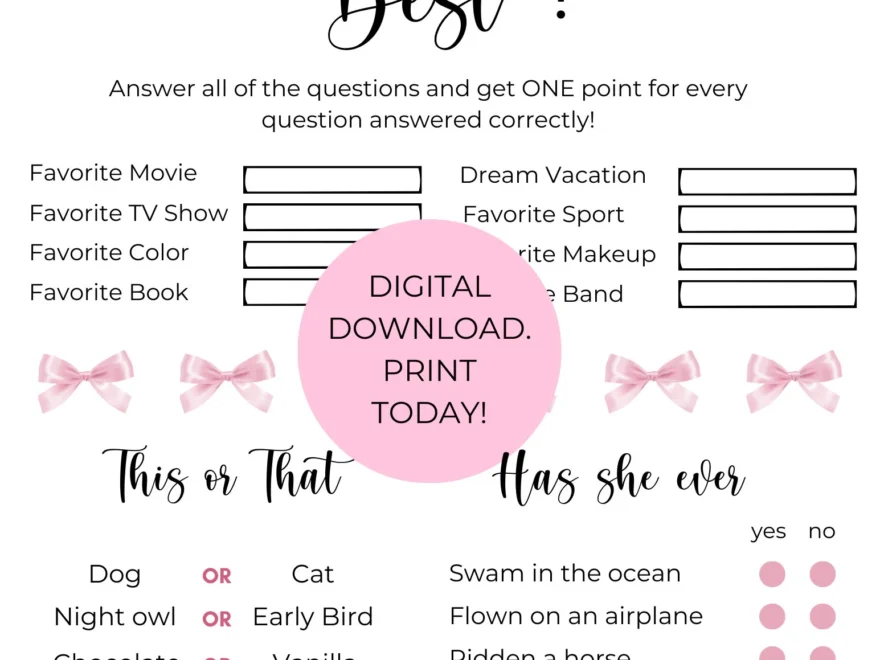 Who Knows The Birthday Girl Best Tween teen Party Quiz Game Printable PDF 8 5x11 5x7 Etsy