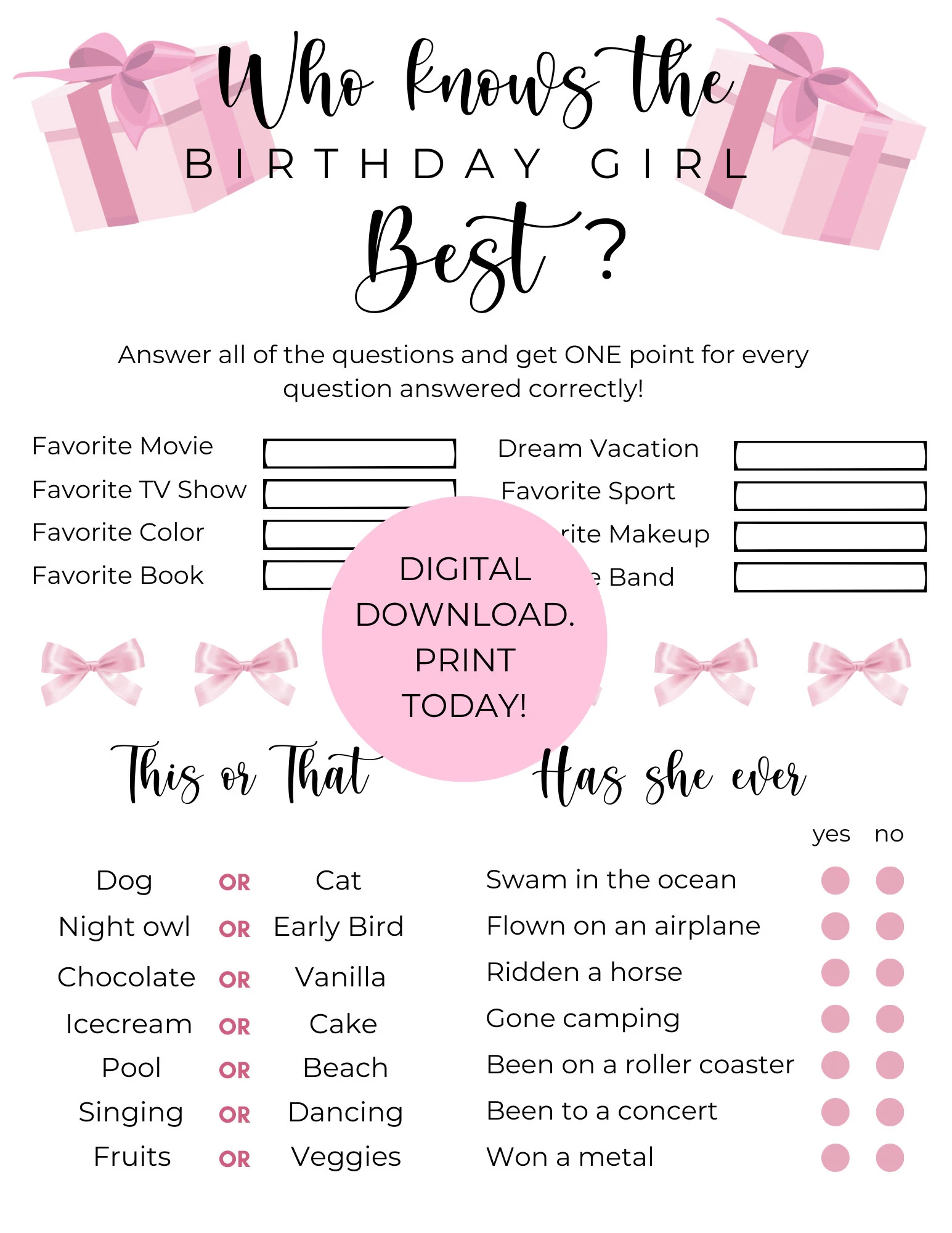 Who Knows The Birthday Girl Best Tween teen Party Quiz Game Printable PDF 8 5x11 5x7 Etsy Who Knows The Birthday Girl Best Tween teen Party Quiz Game Printable PDF 8 5x11 5x7 Etsy