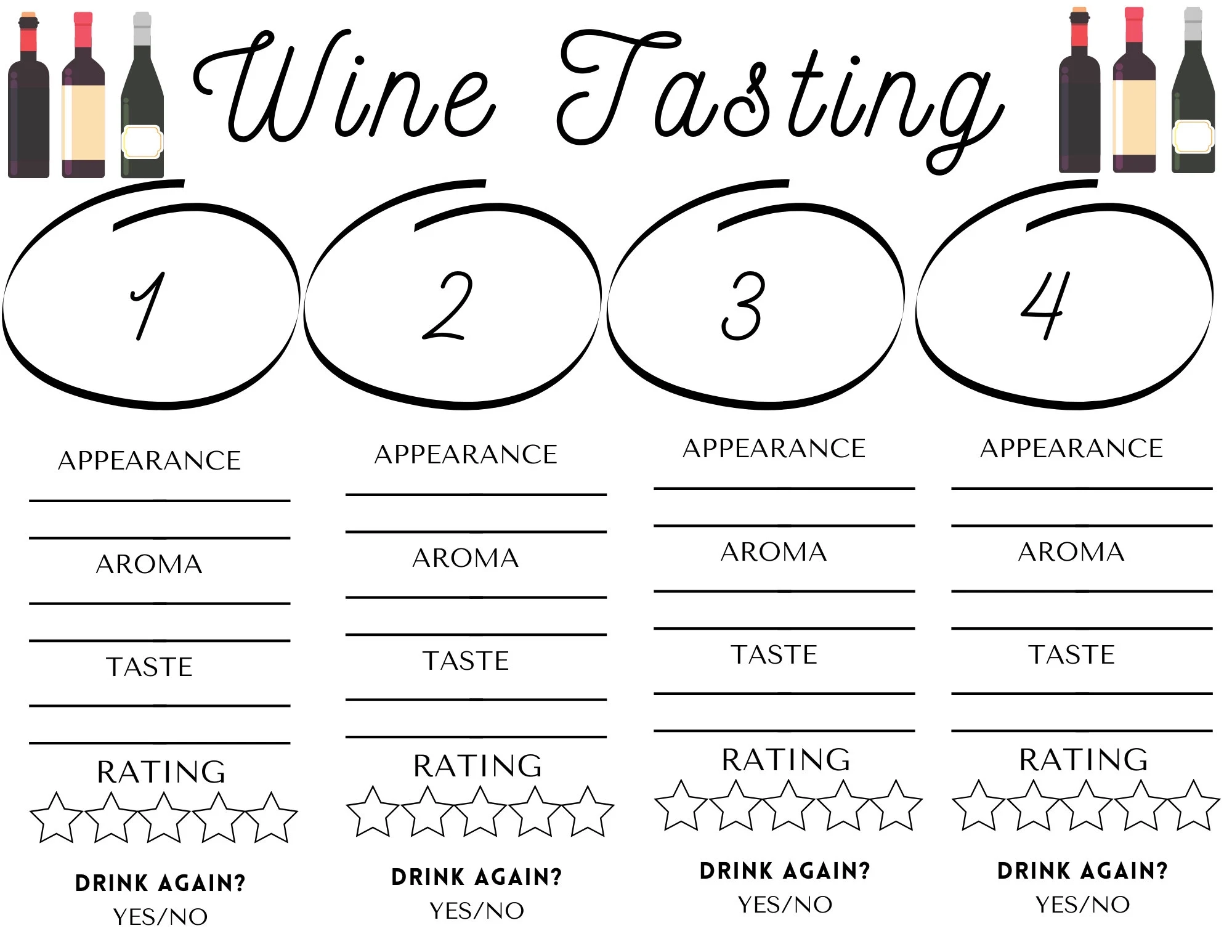 Printable Wine Tasting Sheet