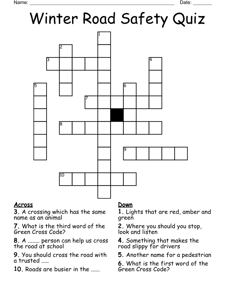 Winter Road Safety Quiz Crossword WordMint