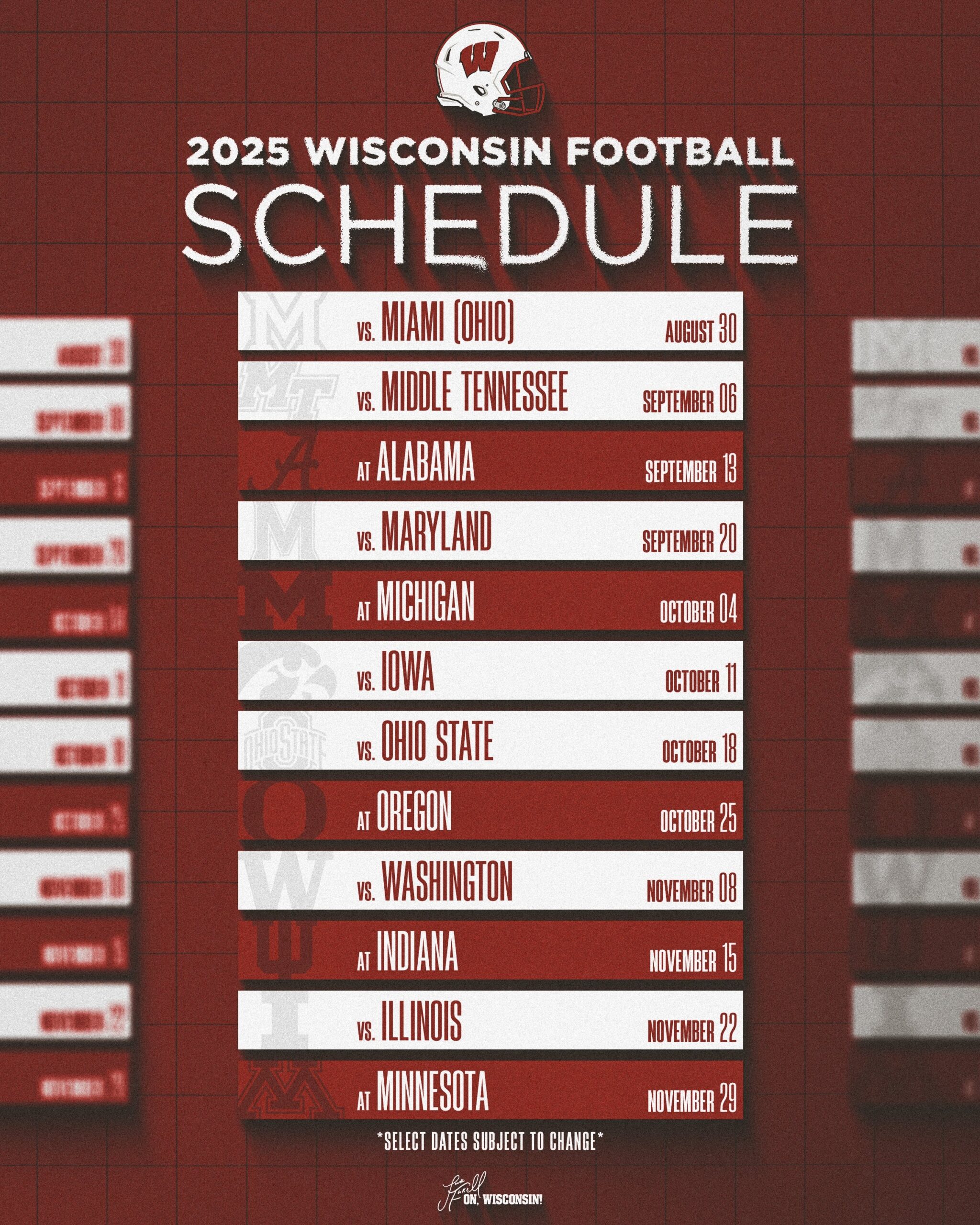 Wisconsin Football On X mark Your Calendars Our 2025 Schedule Is Set More Details And New Ticket Info Https t co 0J3g4ftk9k OnWisconsin Https t co y85ROYgF3H X Wisconsin Football On X mark Your Calendars Our 2025 Schedule Is Set More Details And New Ticket Info Https t co 0J3g4ftk9k OnWisconsin Https t co y85ROYgF3H X