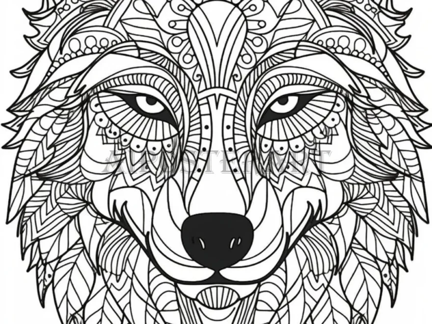 Wolf Head Mandala Coloring Sheet For Adults Printable Coloring Page Advanced Mandala Style Coloring Etsy